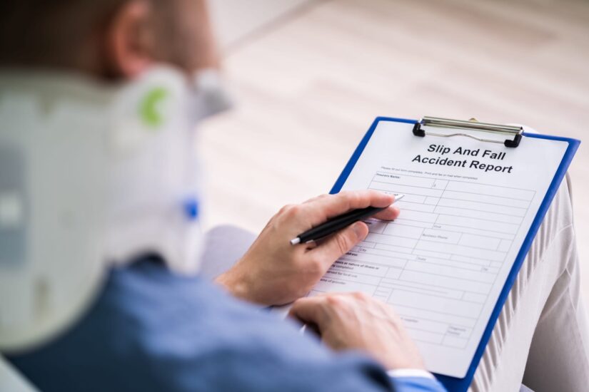 Person Fills In A Report Image Of A Person Reporting Slip & Fall Accident